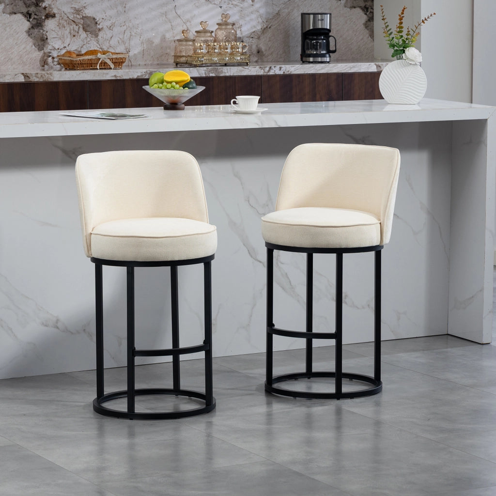 Sgabelli da Bar Set 2 Pezzi ¨C MINIMAL ¨C Seduta Imbottita in Tessuto, Gambe in Metallo Nero