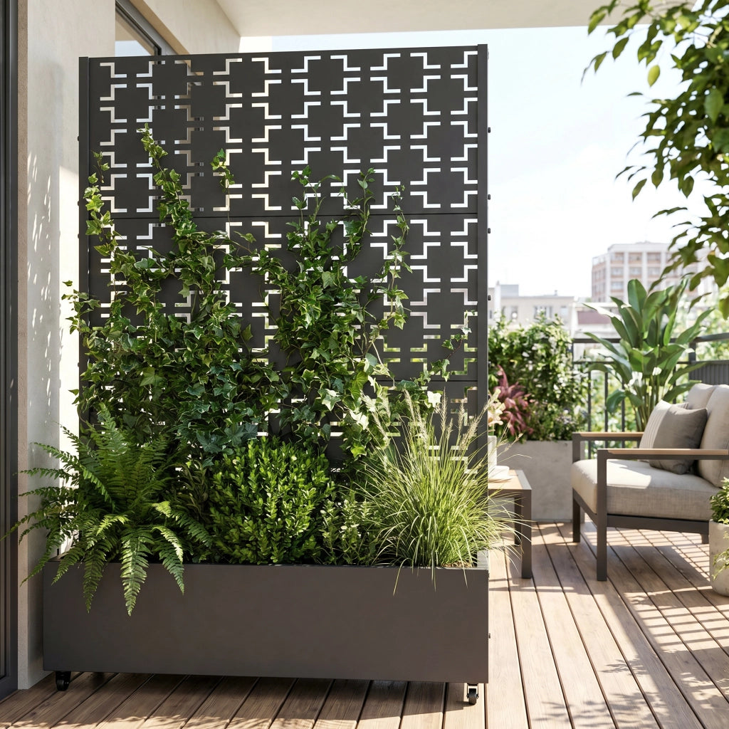 Fioriera con Spalliera Aaskis a Rotelle in Acciaio 190 x 120 x 38 cm - Grigio Antracite casa.pro