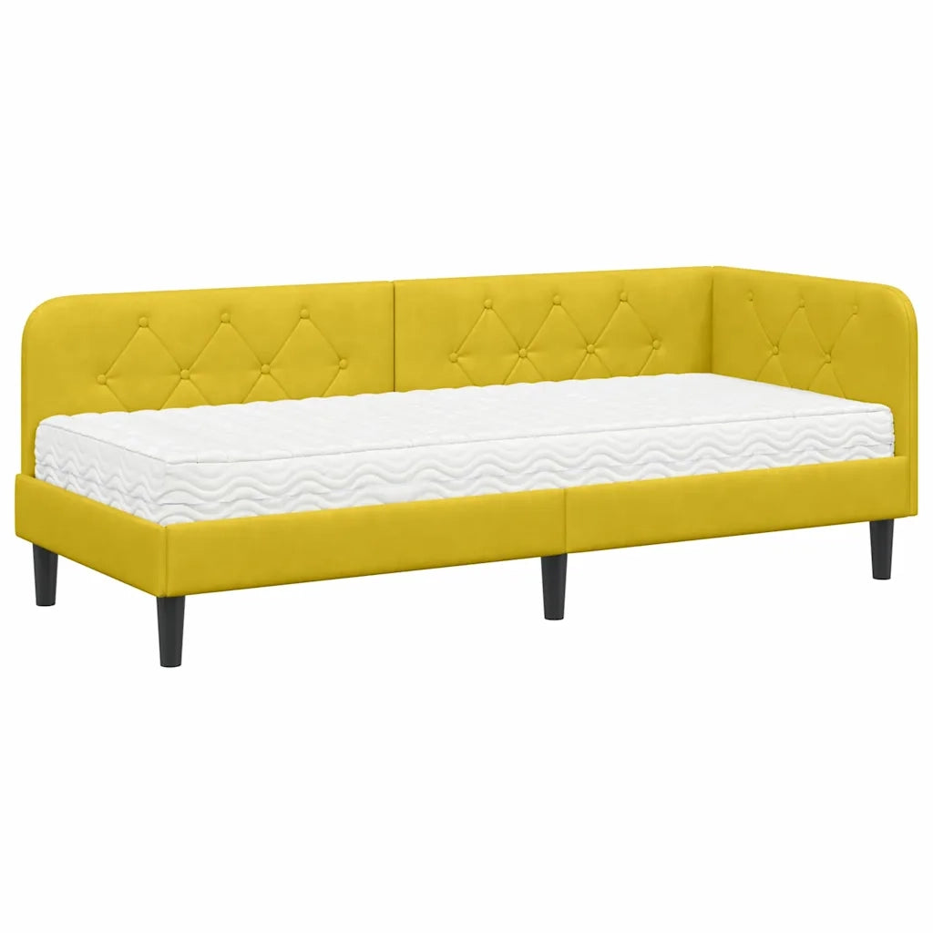 Letto singolo | Letto per adulti | Cornice del letto ad angolo Giallo 80 x 200 cm Velluto