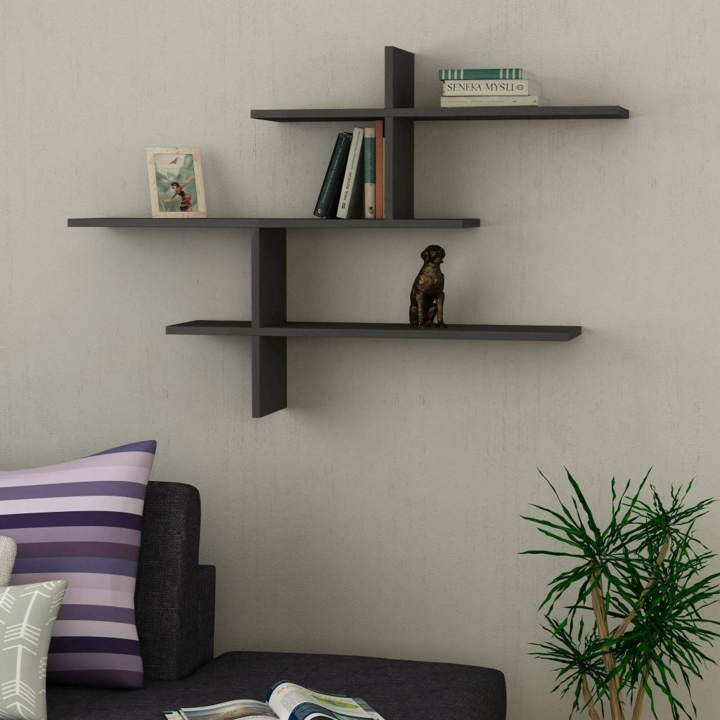 Mensola Antani, Scaffale, Ripiano a muro, Scaffalatura multiuso, 123x22h81 cm, Antracite