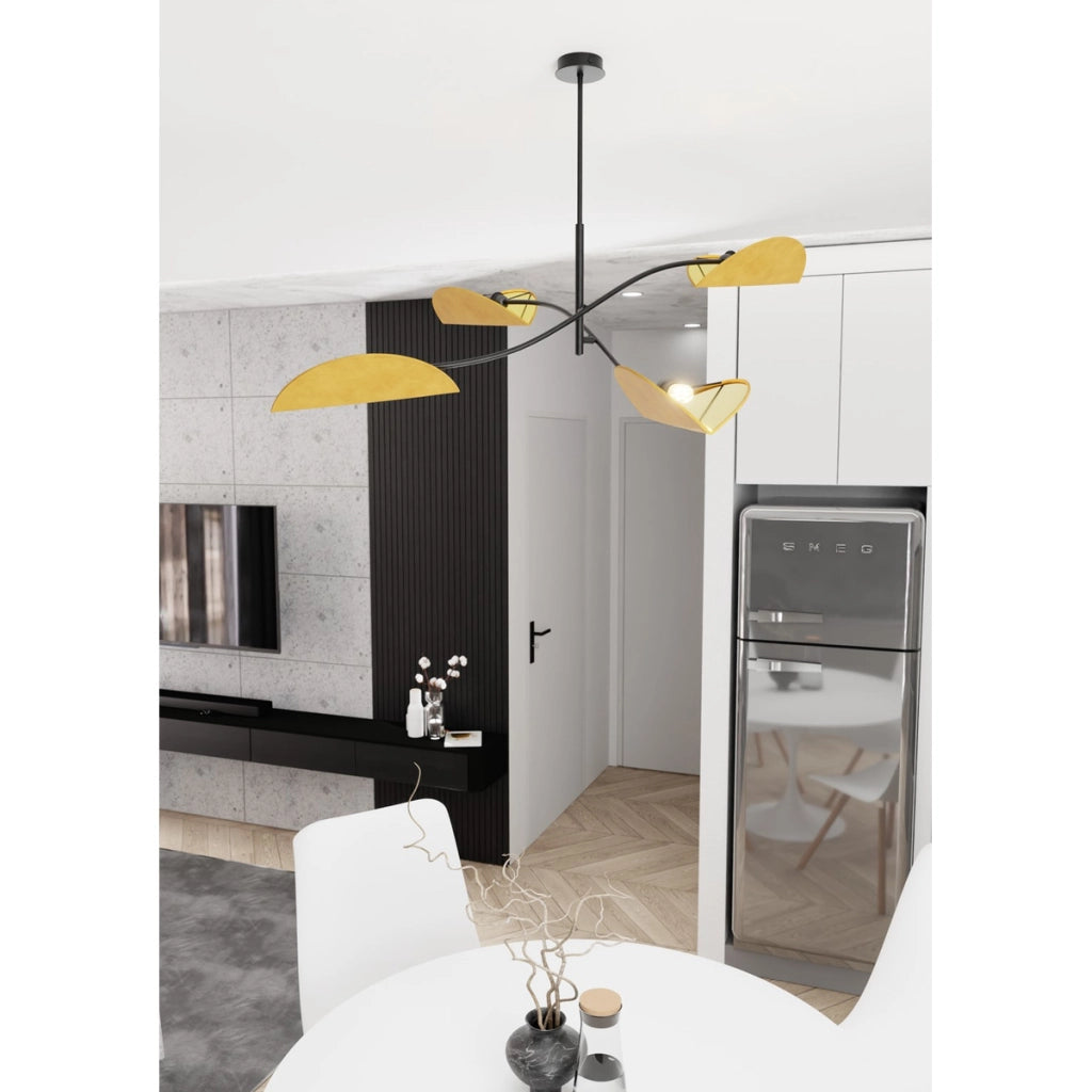 Lampada a sospensione Lotus in acciaio nero e velluto senape