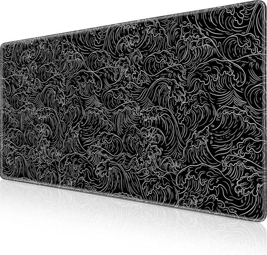 Muismat XXL, 900 x 400 mm (35,4 x 15,7 pollici) muismat per gaming con bordi riflessi, muismat antiscivolo in gomma, muismat impermeabile per casa, ufficio, gaming