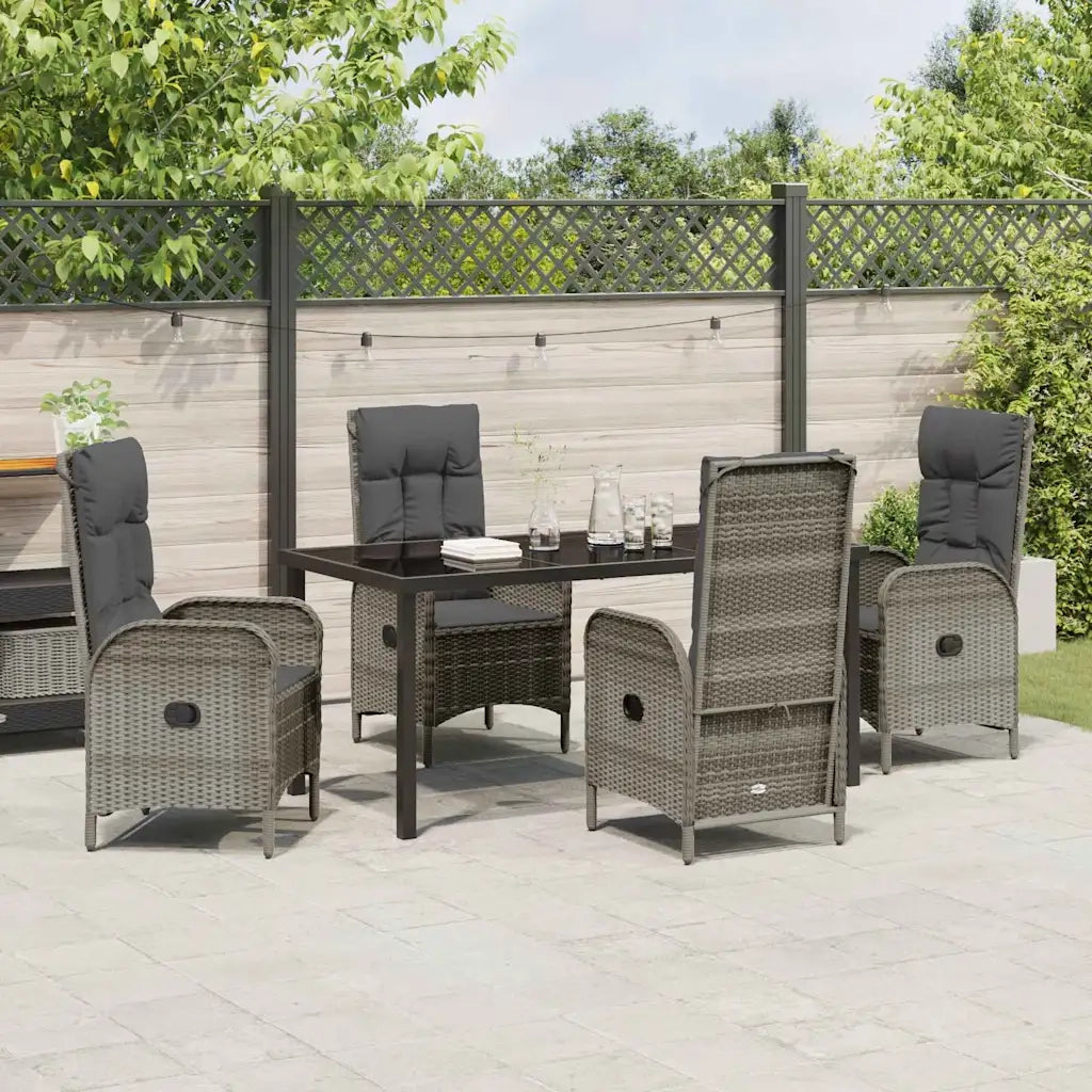 Set da Pranzo per Giardino con cuscino 5 pcs Grigio polyrattan 3380130