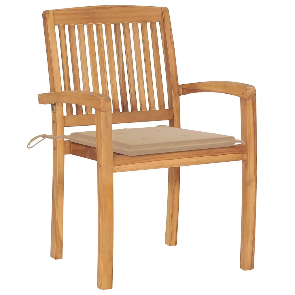 Sedie da Giardino 2 pz | Sedie da Esterno con Cuscini Beige Massello di Teak