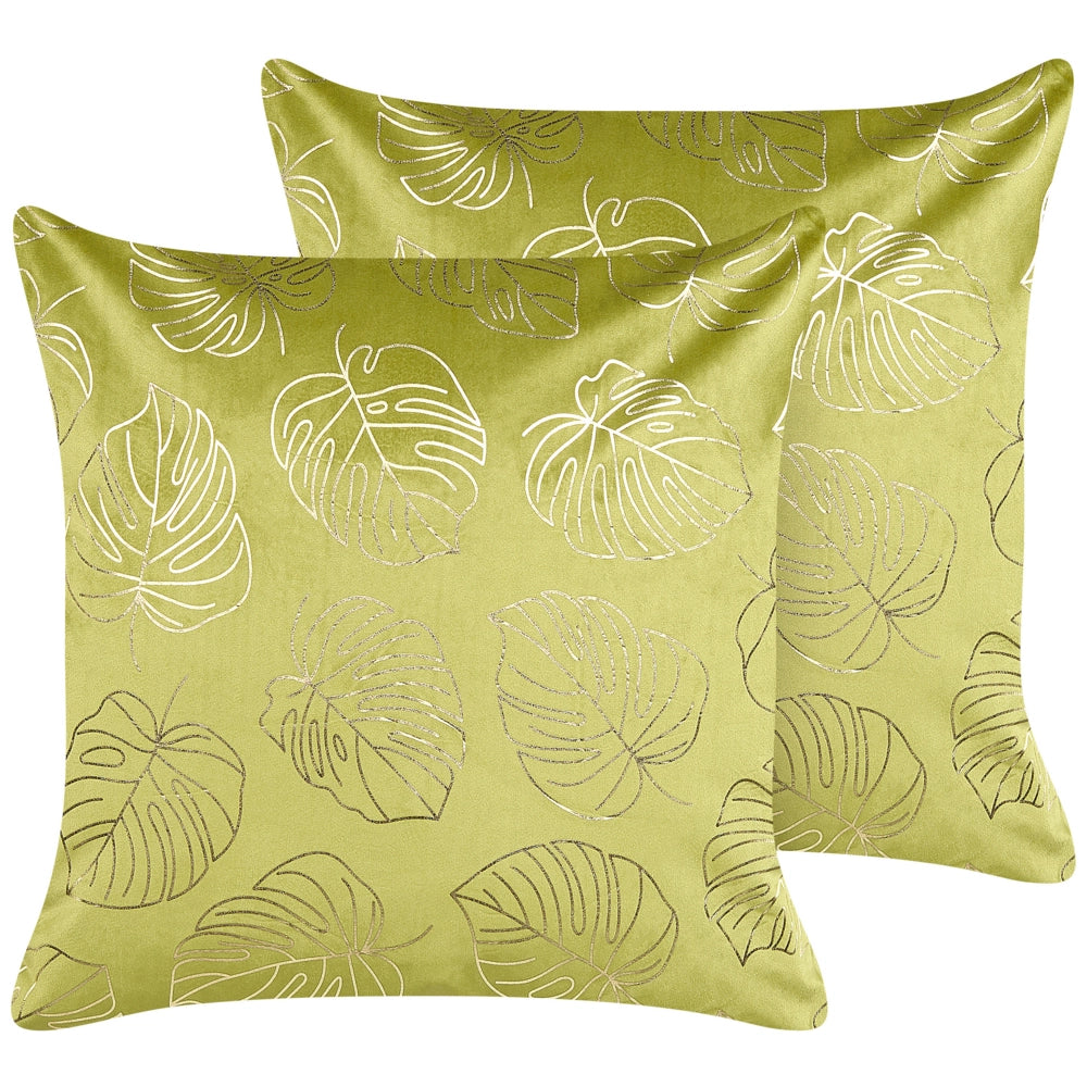 Set di 2 cuscini decorativi velluto blu 45 x 45 cm foglia stampa glamour decor accessori