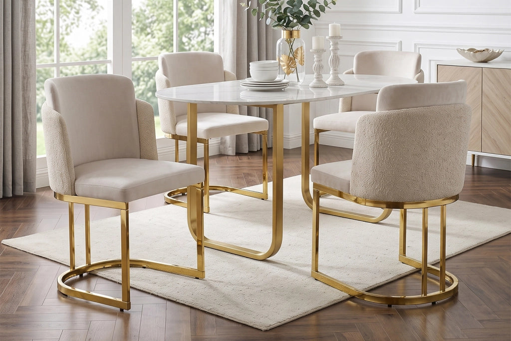 SEDIA da pranzo Set da 6 pezzi 61,5x53,5x86 cm Chenille Beige/Oro