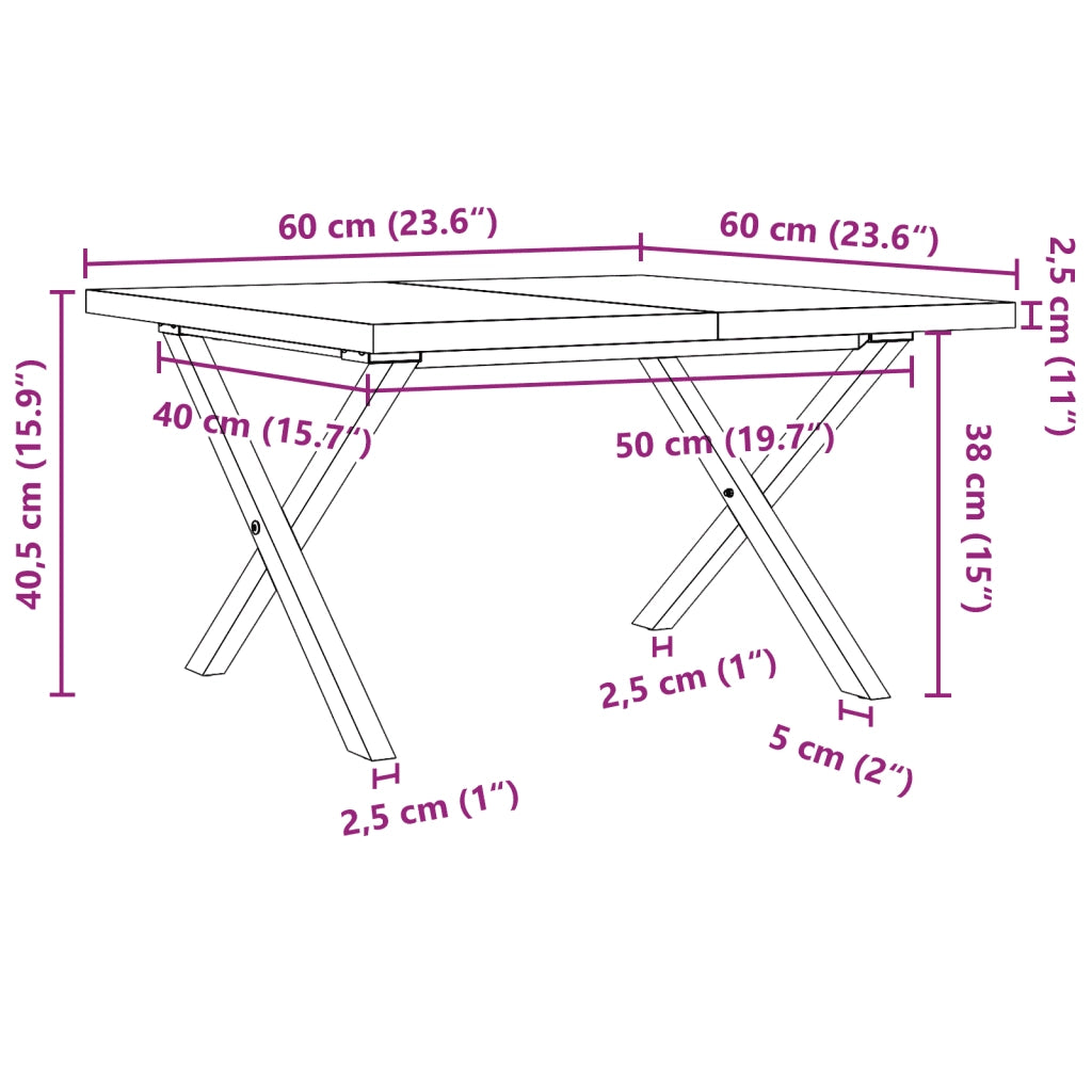 Tavolino Salotto Telaio a X 60x60x40,5 cm Legno Pino e Acciaio