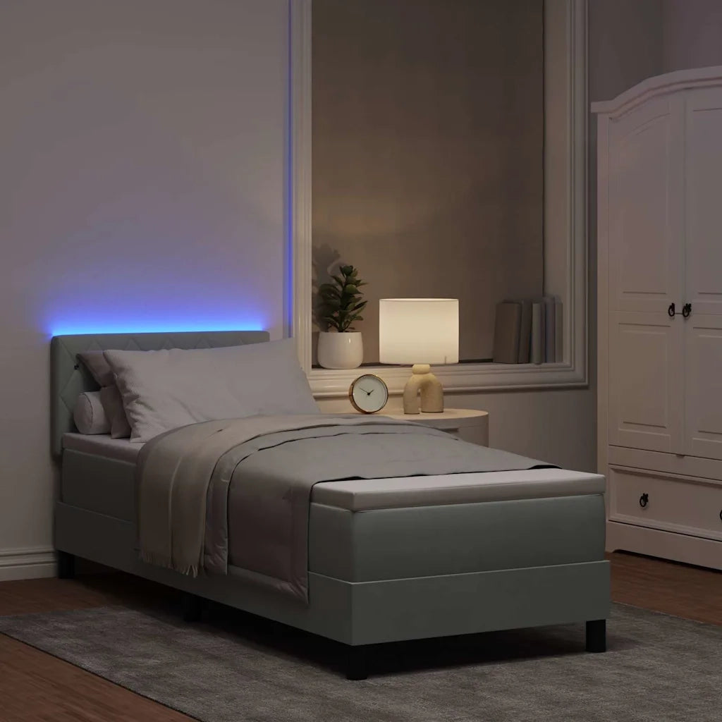 Letto a Sorgente LED con led Grigio chiaro 80 x 200 cm Velluto
