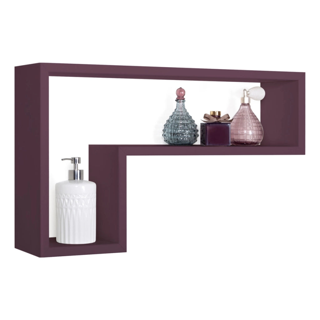Mensola da Muro Modello LETTERA, Pensile Bagno, Mensola da Parete, Scaffale da Parete, 61x37 p15.5 cm. Finitura  VIOLA MELANZANA - MADE IN ITALY