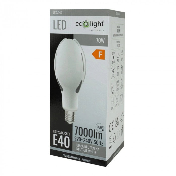 Lampadina LED E40 70W 7000lm 4000K 300° IP20 Ecolight