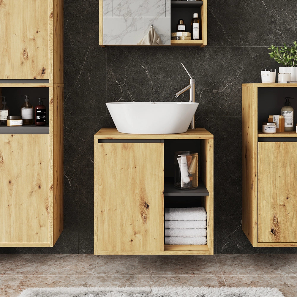Vicco Mobile sottolavabo per bagno Artigiano/grigio 60 x 60 cm con ripiani aperti
