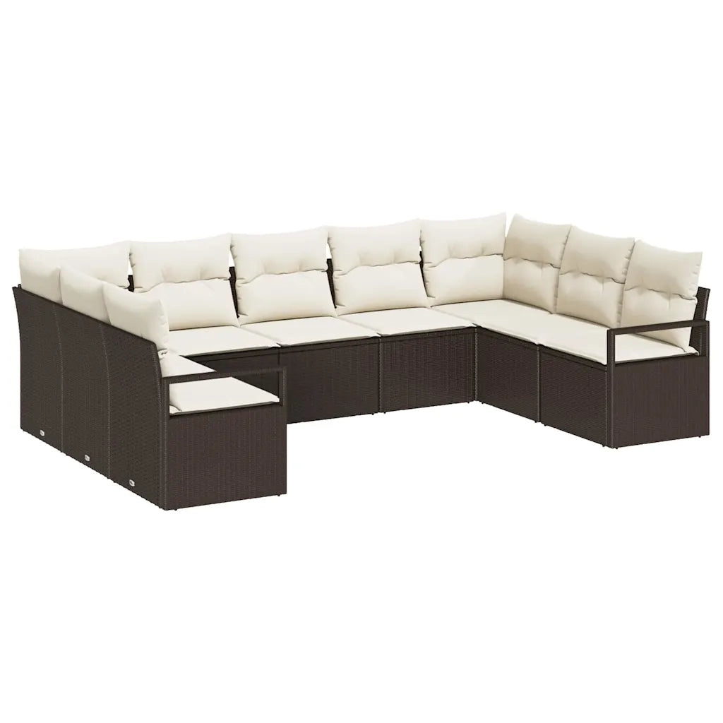 Set di divani con cuscino 9 pcs Marrone polyrattan
