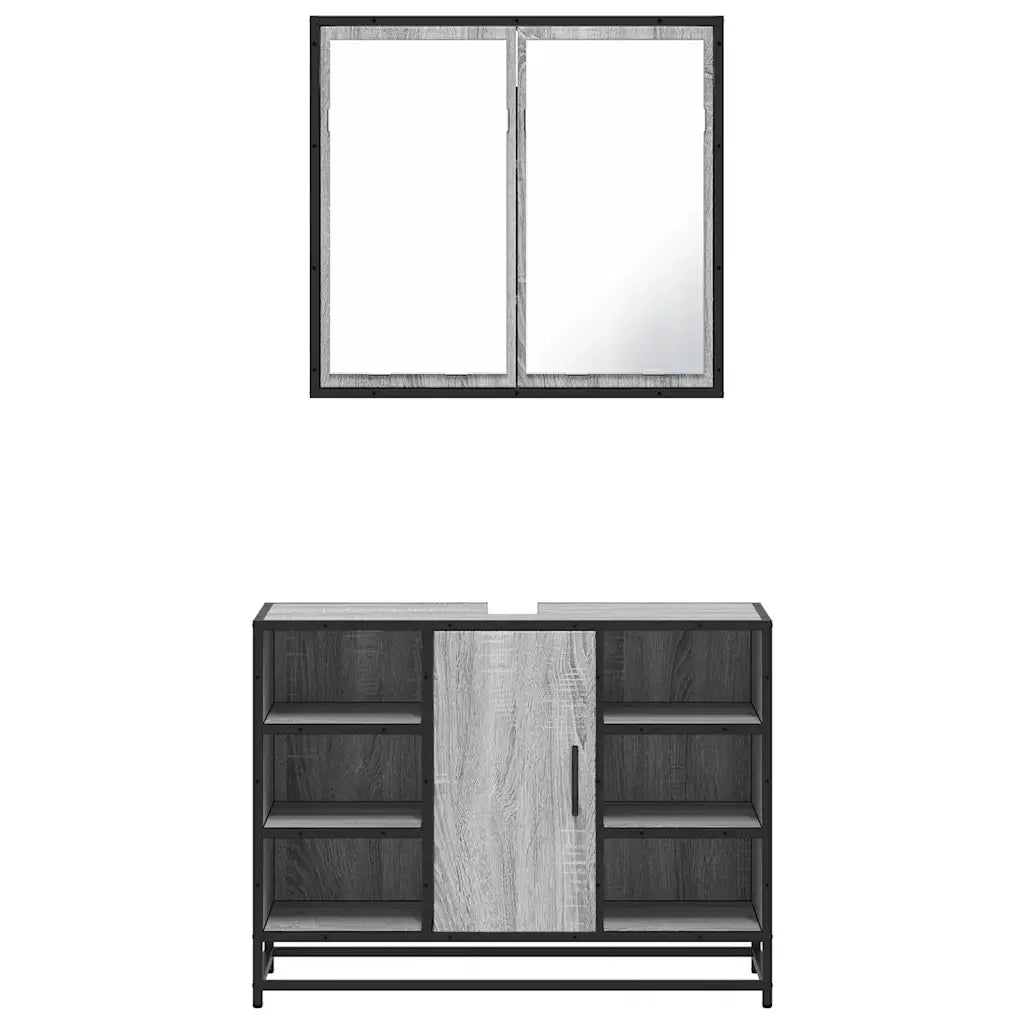 Set Mobili da Bagno 2 pz Grigio Sonoma in Legno Multistrato