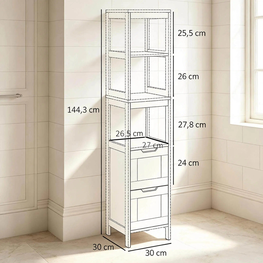 ARMADIO BAGNO alto 30x30x144,3 cm Bambù e MDF Nero/Naturale