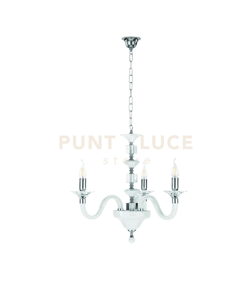 LAMPADARIO GALA 3 LUCI ATTACCO E14 BIANCO E CROMO D.72CM