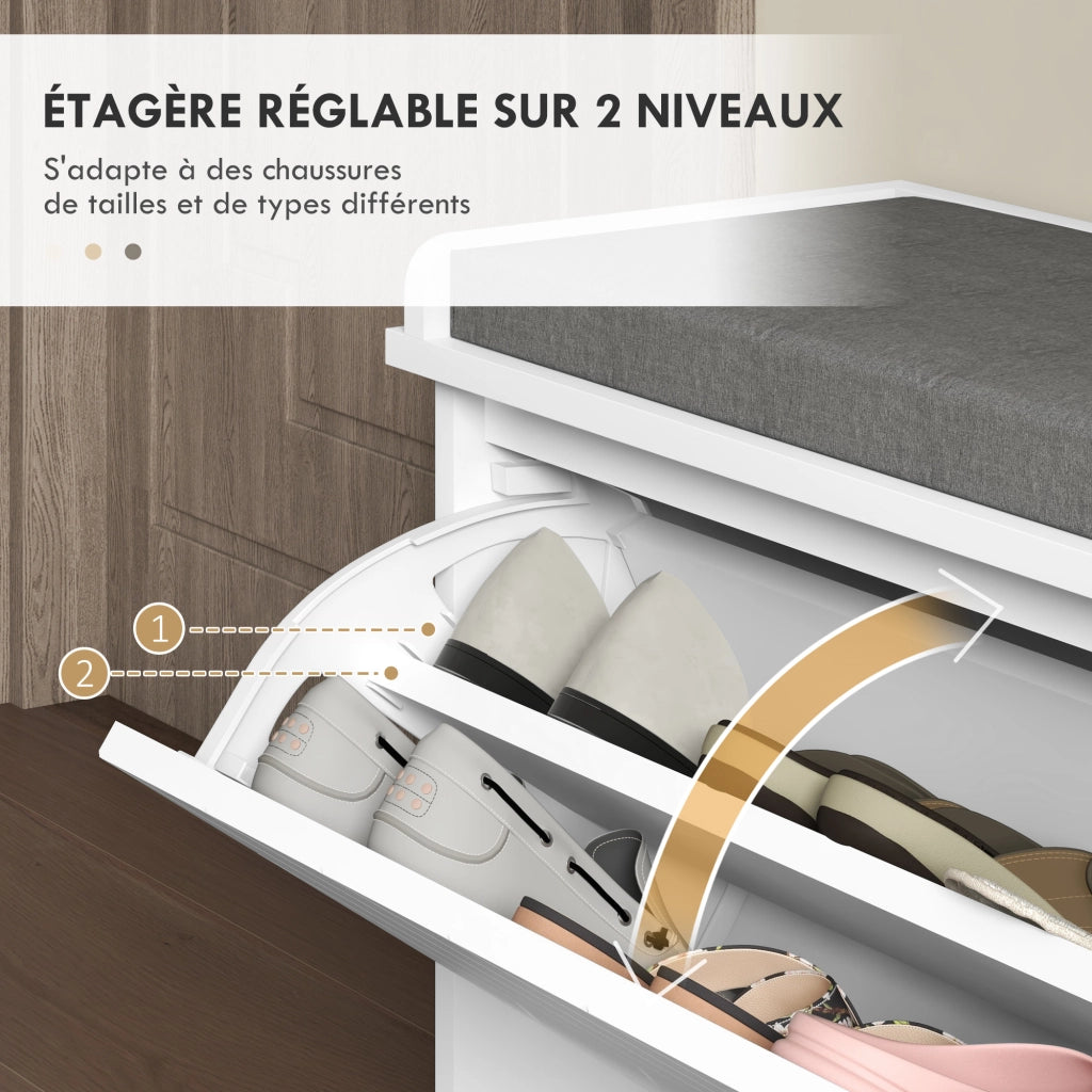Panca con Scarpiera, Seduta e Ripiano Regolabile ¨C zephmum ¨C 100x48x26 Bianco