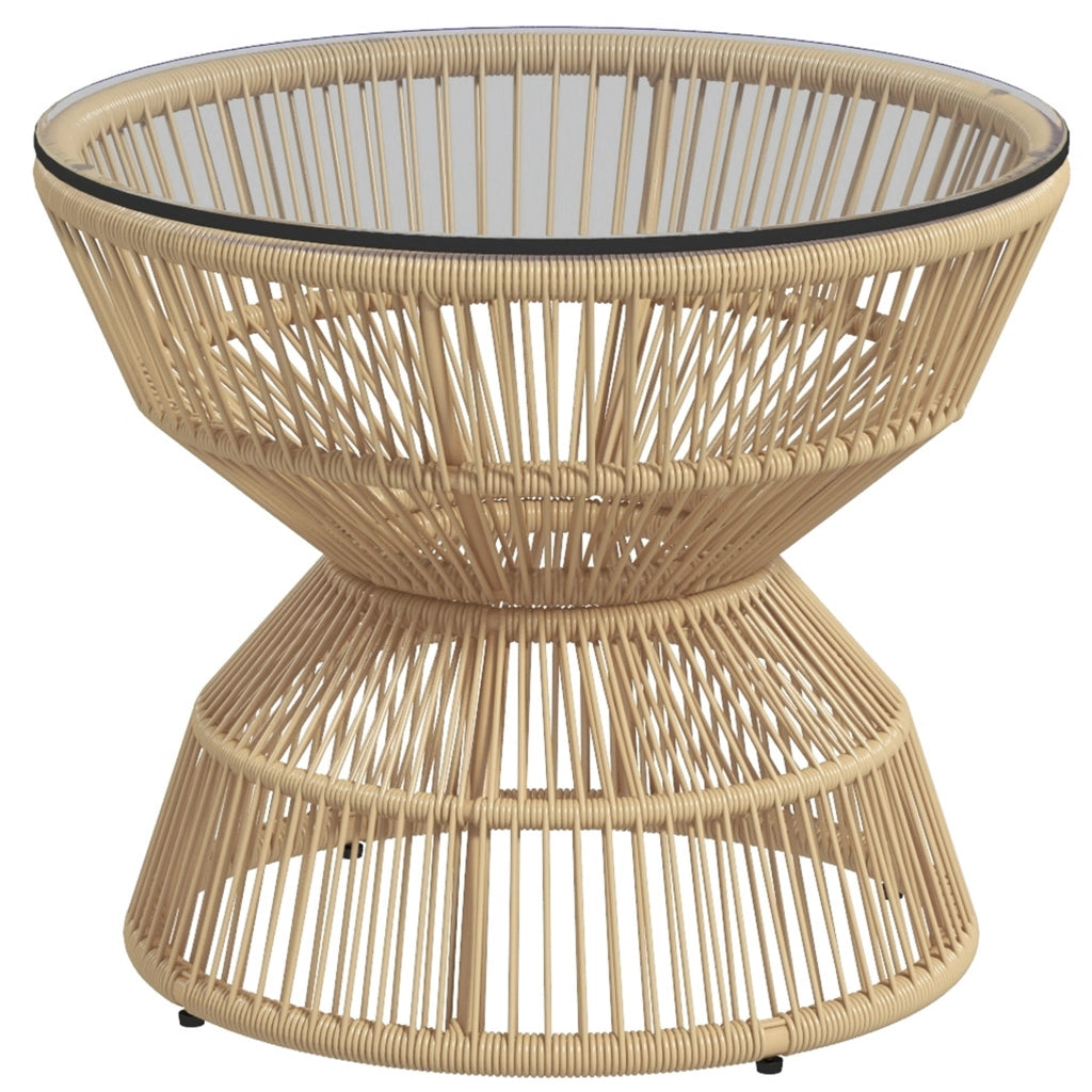 Tavolino da giardino in rattan PE con piano in vetro ¨C Xylo ¨C Naturale 60x60x50 cm