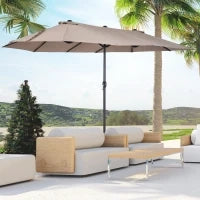 Ombrellone da Giardino Doppio con Apertura a Manovella, in Acciaio e Poliestere, 460x270x240 cm