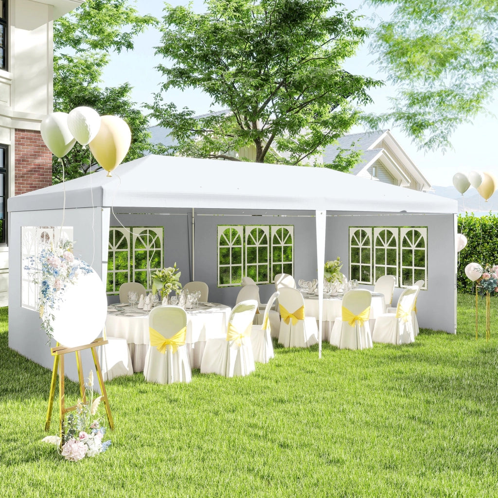 Gazebo da Giardino ¨C zephmum ¨C Bianco 5.8x2.9x2.5m con 4 Pareti Rimovibili