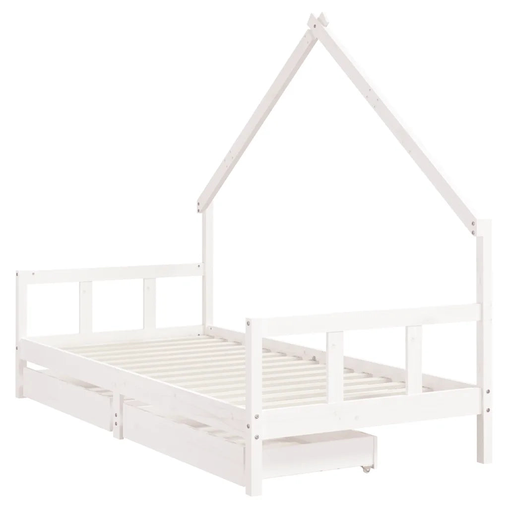 Giroletto Bambini | Letto Infantile | Lettino con Cassetti Bianco 90x200cm Massello di Pino