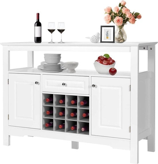 Wijnrek a doppia pianta con cassettino e porte - conservazione e esposizione del vino - 116 x 40 x 82 cm - 3 colori - bianco