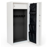Armadio Blindato Portafucili Per Armi In Acciaio Con Chiave E Serratura Digitale Cassaforte Sicura Tasca Porta Oggetti Tesoretto 10 Posti Bianco Frassinato 148x53.5x32 Cm