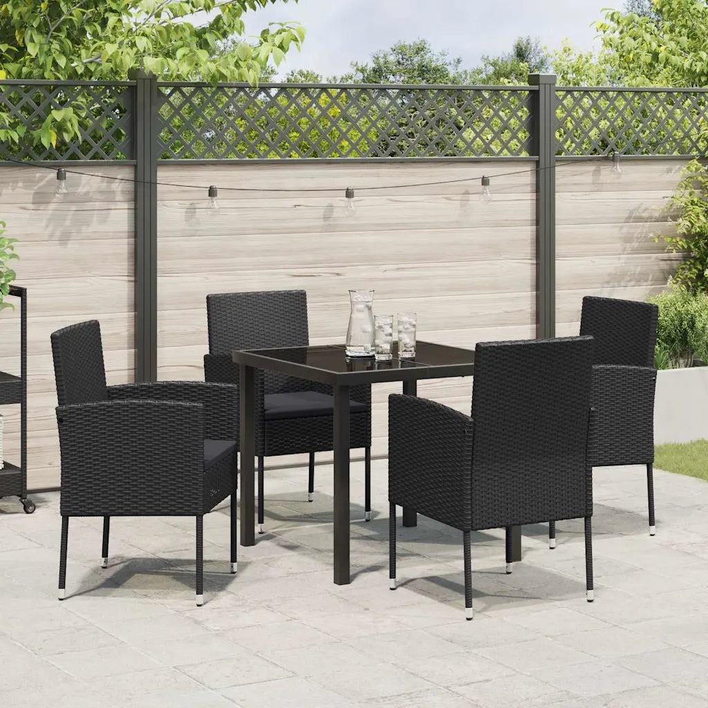 Set da Pranzo per Giardino con cuscino 5 pcs Nero polyrattan