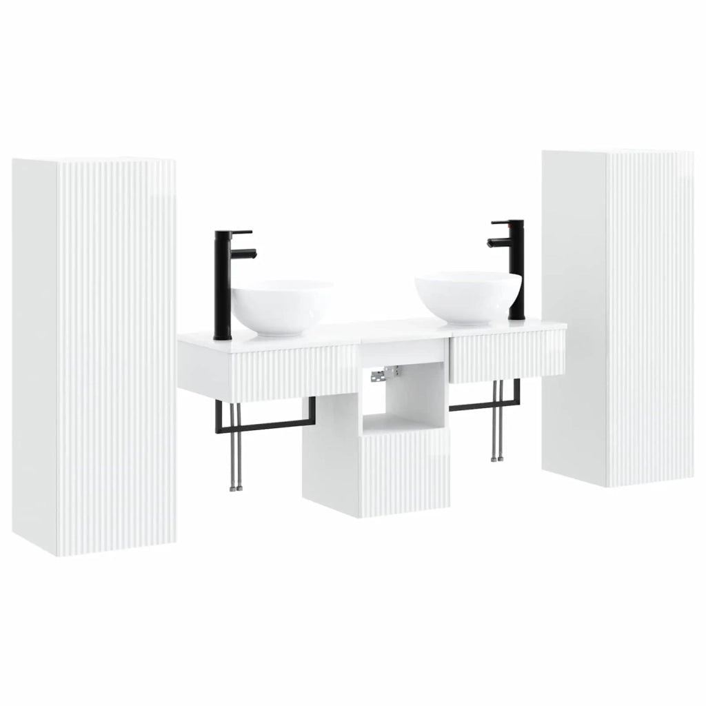 Set di mobili per il bagno 5 pz Bianco Lucido 3405967
