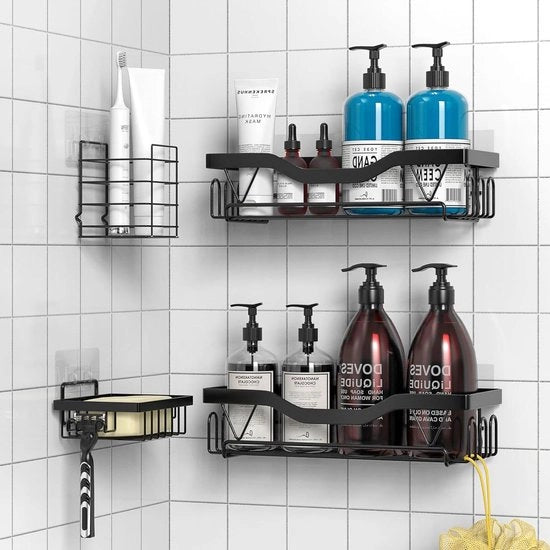 Organizzatore per la parete della doccia - 4 pezzi - Nero