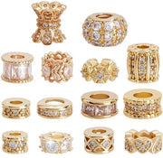 Kralen 14 pezzi - 18K cordoncino dorato - Zirkonia d'oro - Kralen libere - Creazione di gioielli - Kralen artigianali