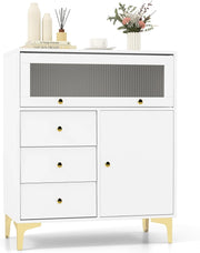 Cassettiera Credenza Camera da Letto a 3 Cassetti, Mobile con Ante e Scomparto con Vetrina Ribaltabile, Comò per Ingeresso, Soggiorno e Cucina, 80 x 40 x 95,5 cm, Bianco
