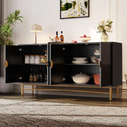Credenza 4 Ante con Texture in Rilievo ¨C MINIMAL ¨C Nero Lucido, Gambe Dorate, 160x40x82cm