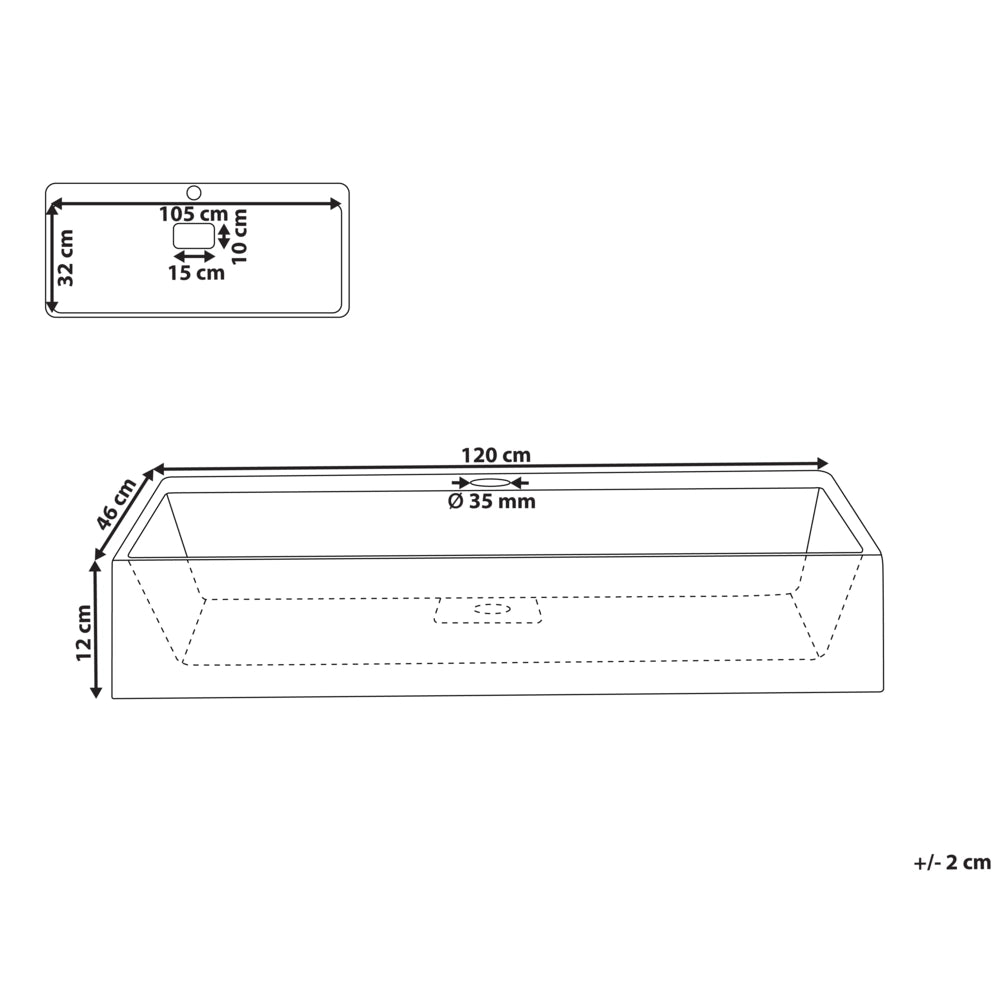Lavabo bagno classico rettangolare in ceramica finitura lucida 120 x 46 cm Bianco Lavello da bagno rettangolare