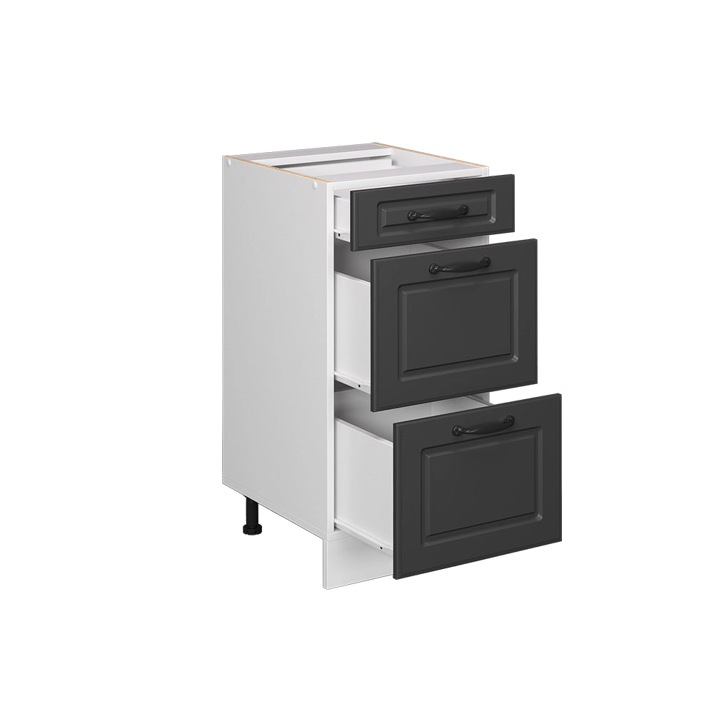Mobiletto base per cucina R-Line Antracite rustico/Bianco 40 cm con cassetti, senza piano di lavoro Vicco