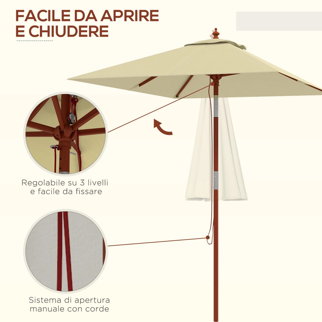 Ombrellone Rettangolare Inclinabile 2x1.5 m ¨C zephmum ¨C Bamb¨´ e Poliestere Beige