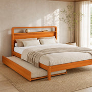 Letto estraibile 140 × 200 cm e 90 × 190 cm con letto ospite, testiera arrotondata, senza materasso, legno naturale