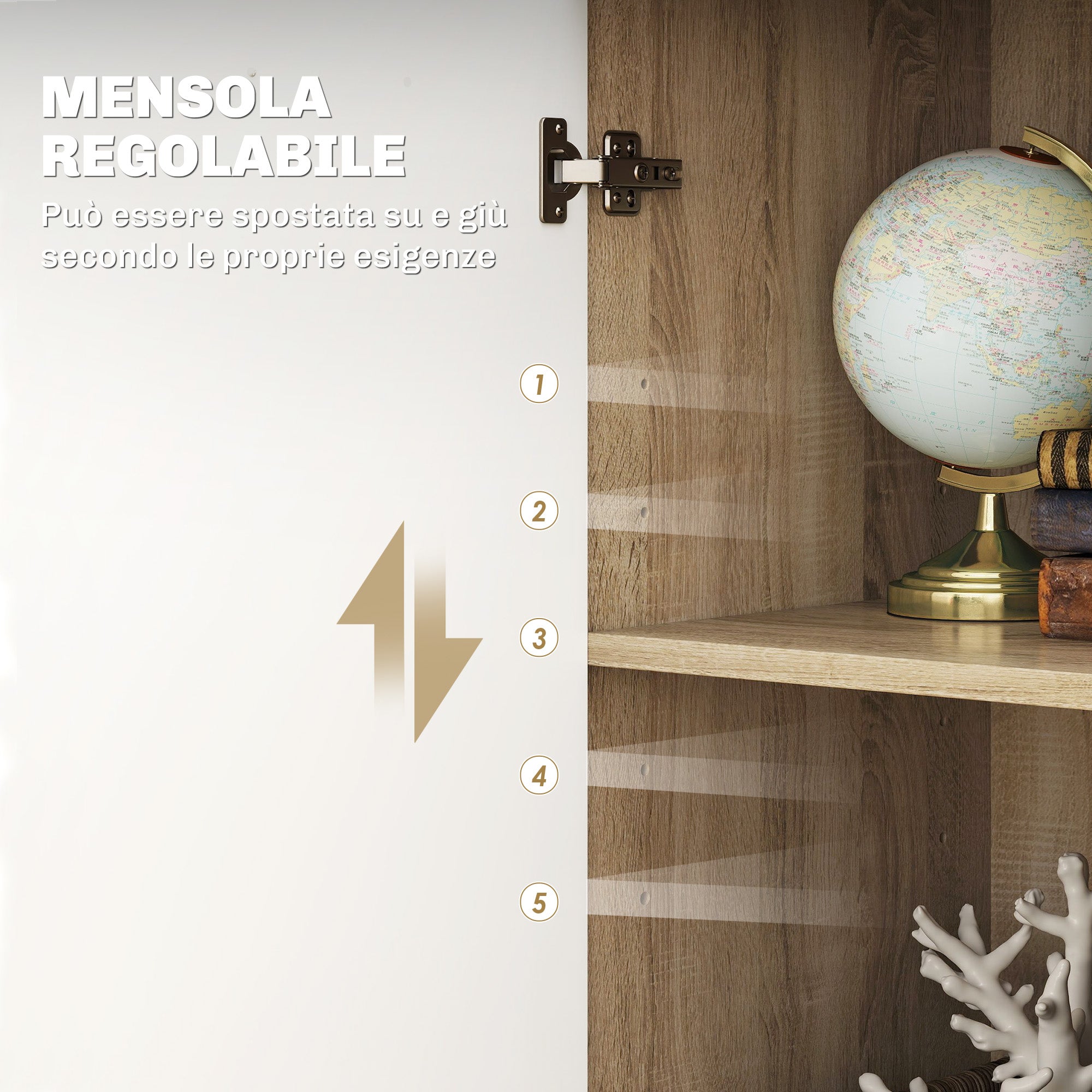 Credenza Moderna 106x35x76 cm con 3 Armadietti e 2 Cassetti color Legno