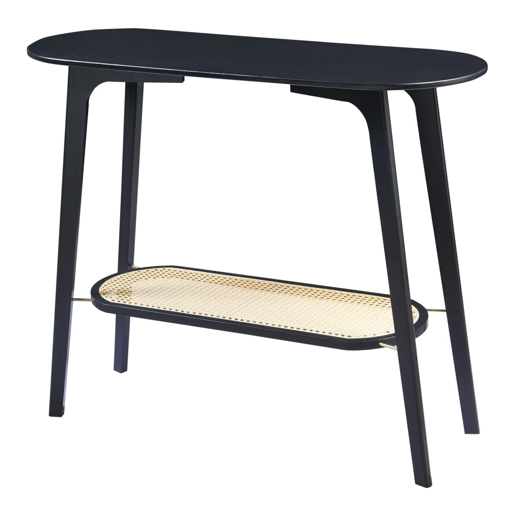 Tavolo consolle in bambù 100 x 35 x 80 cm effetto rattan nero 03_0010885