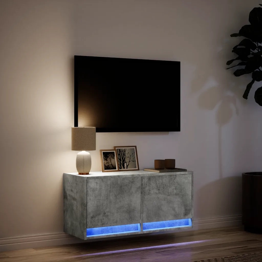 Mobile TV a Parete con Luci LED Grigio Cemento 80x31x35 cm 852358