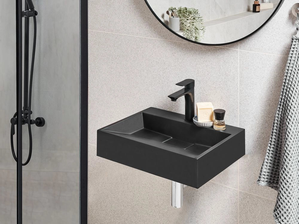 Lavabo bagno classico rettangolare in ceramica finitura lucida 50 x 38 cm nero Lavello da bagno rettangolare