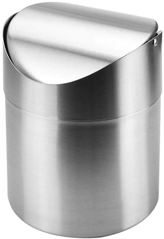 Contenitore per Rifiuti Mini 12 x 12,3 x 16 cm - Stomaco in Acciaio Inossidabile - Coperchio Rotativo - Spaziale - Resistentente ai Suoni - Cassetto per Rifiuti