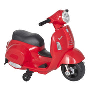 Vespa, moto elettrica per bambini, con luci a LED e suoni, adatta a bambini dai 18 ai 36 mesi, colore rosso.