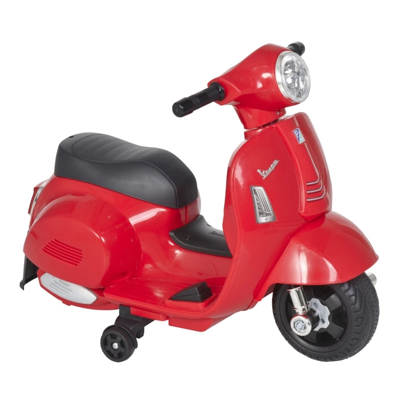 Vespa, moto elettrica per bambini, con luci a LED e suoni, adatta a bambini dai 18 ai 36 mesi, colore rosso.