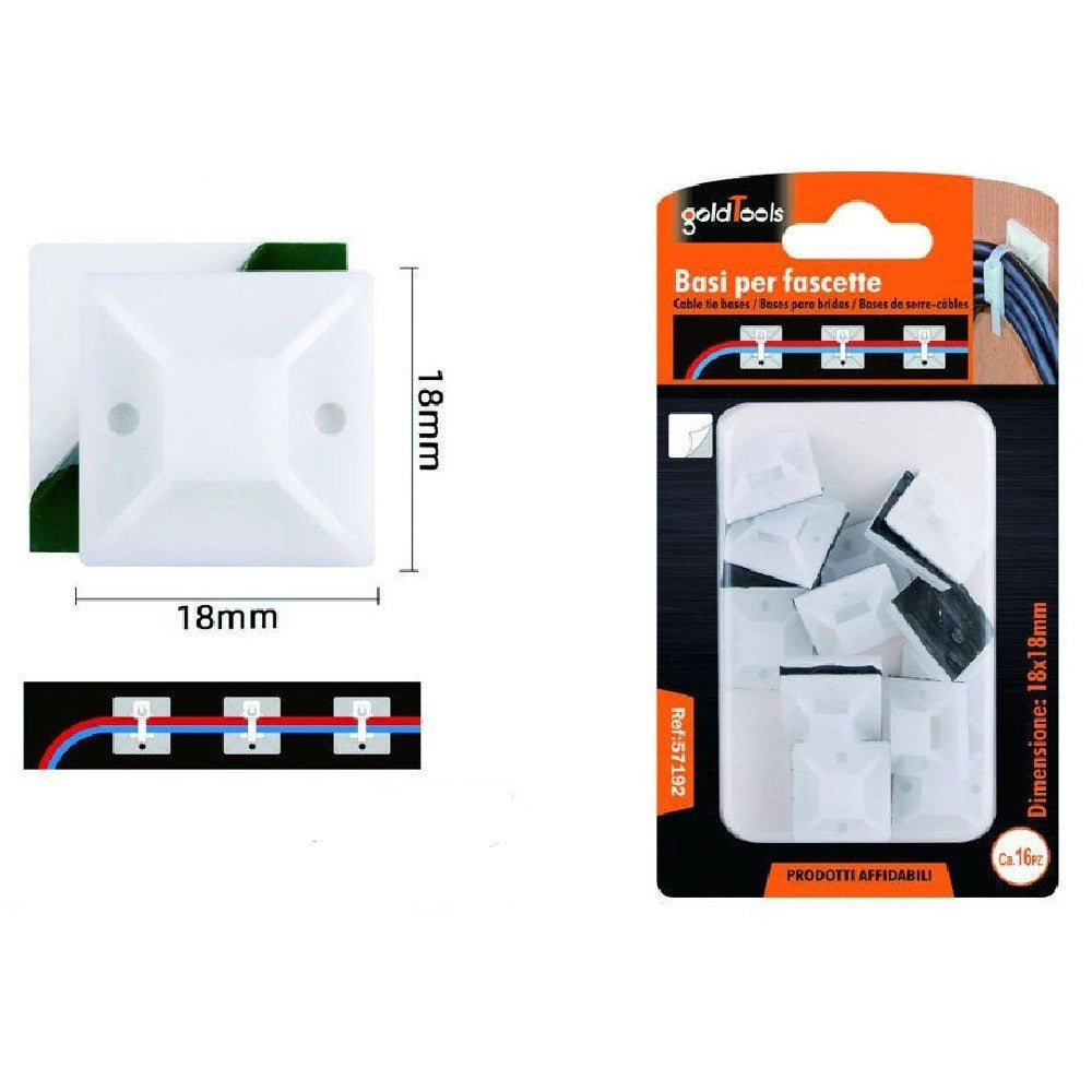 Trade Shop - Set 16 Pezzi Basi Per Fissaggio Fascette Passante Supporto Adesivo 18x18mm 57192 -