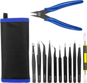 Set di pinze per modello, 12 pezzi, fai da te, acciaio inox, pinza a precisione, pinza ESD per elettronica, per computer, riparazioni elettroniche, laboratorio, lavori di precisione.