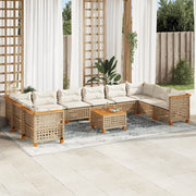 Set Divani da Giardino 11 pz con Cuscini Beige in Polyrattan