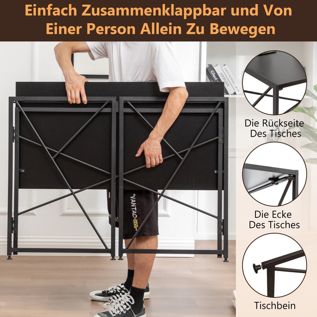 Scrivania pieghevole multifunzionale in MDF e metallo per home office, nera, 99 × 50 × 75 cm