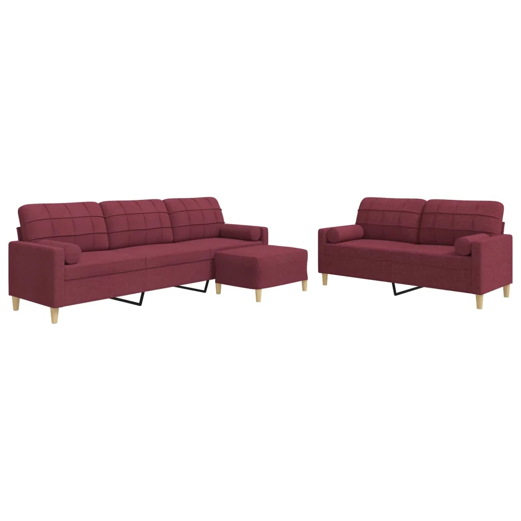 vidaXL Set di Divani 3 pz Poggiapiedi e Cuscini Rosso Vino in Tessuto