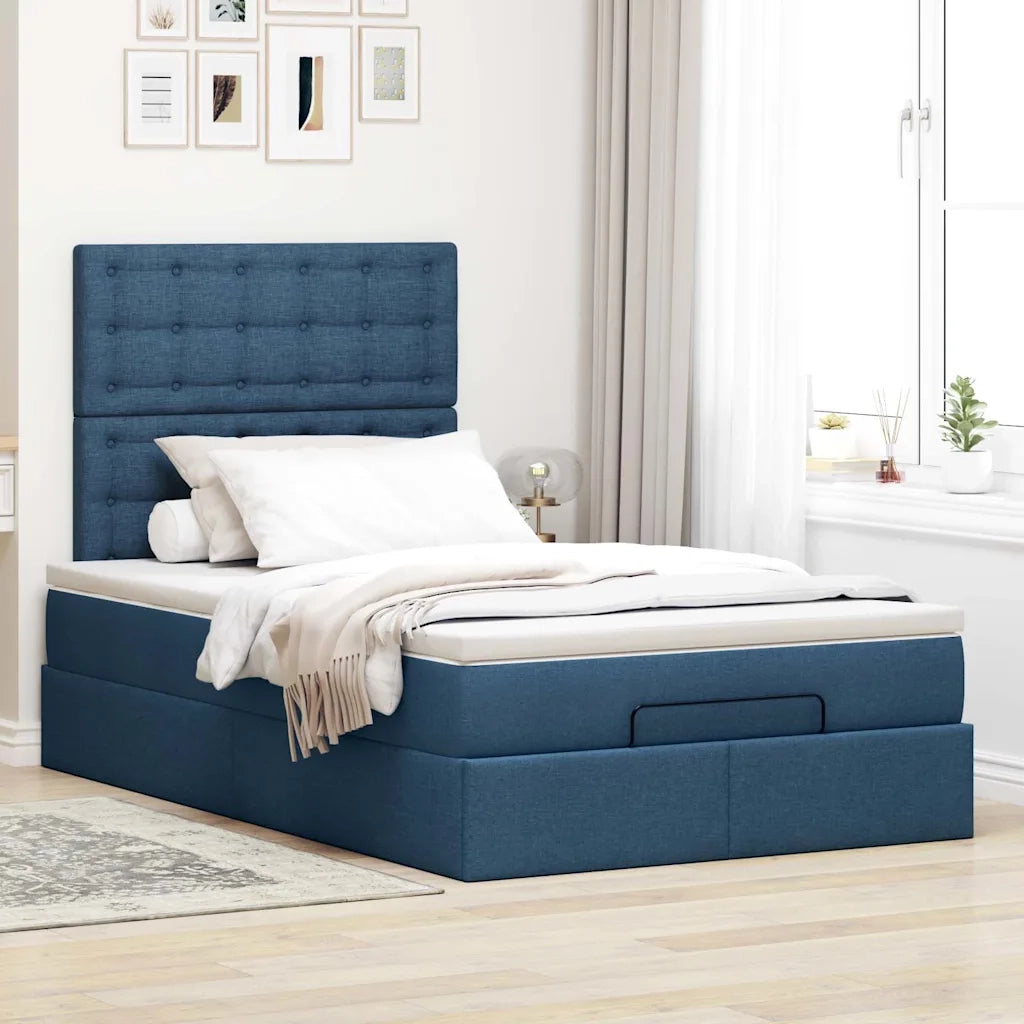 Struttura Letto Pouf con Materasso Blu 120x200 cm in Tessuto 3313319