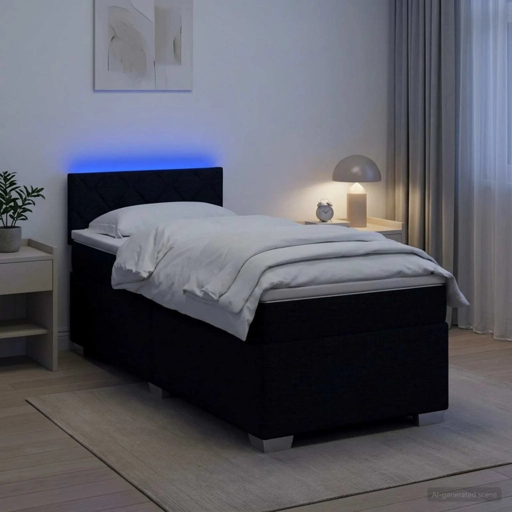 Letto con Box Spring, Materasso e LED Nero 80 x 200 cm Tessuto 3451821